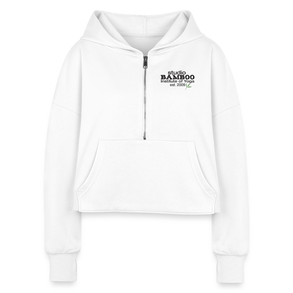 Classic Bamboo Women's Half Zip Cropped Hoodie - white