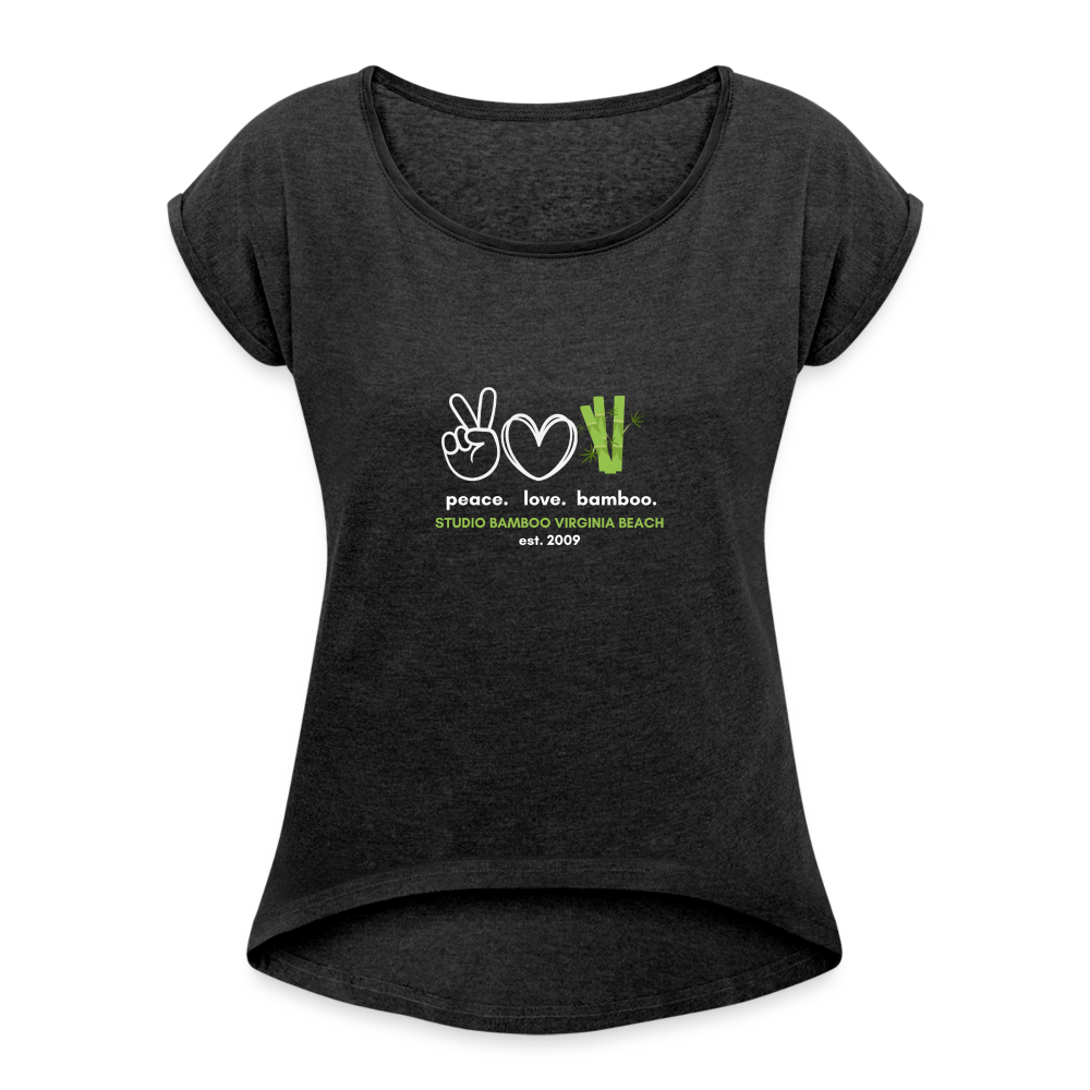 Peace Love Bamboo Women's Roll Cuff T-Shirt - heather black