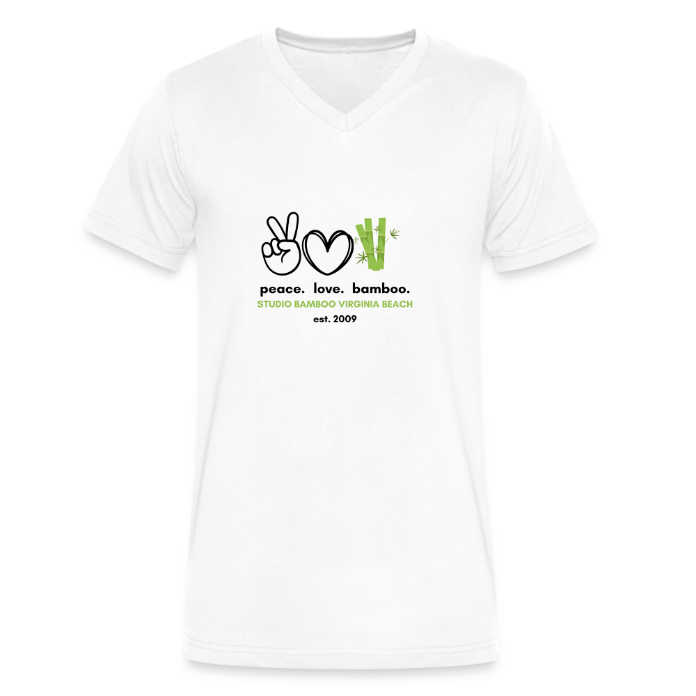 Peace Love Bamboo Men's V-Neck T-Shirt - white